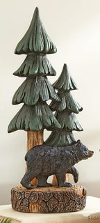 Bear & Pine Tree Sculpture