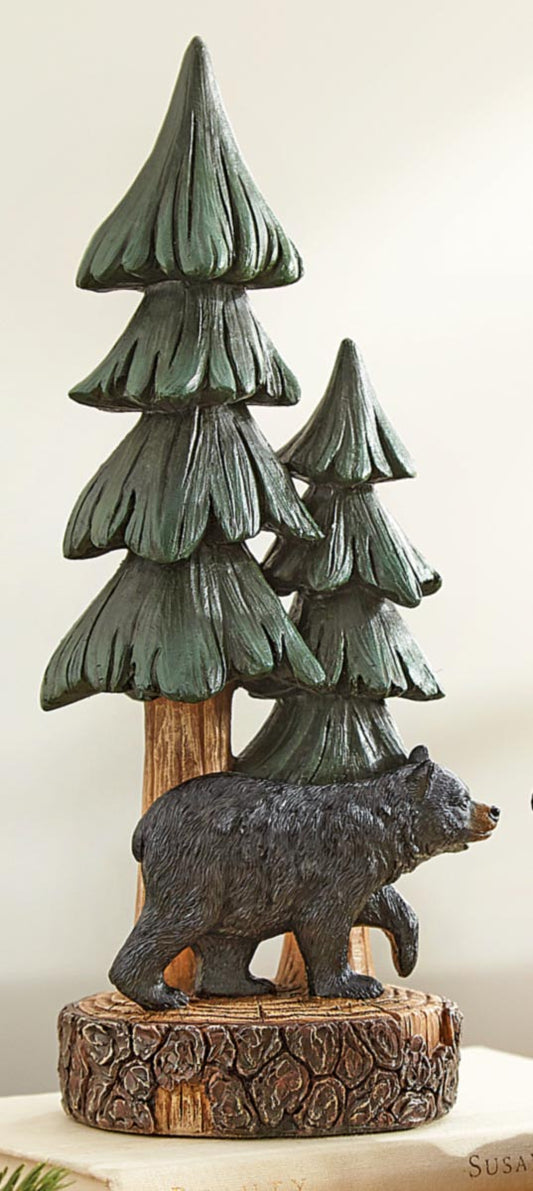 Bear & Pine Tree Sculpture