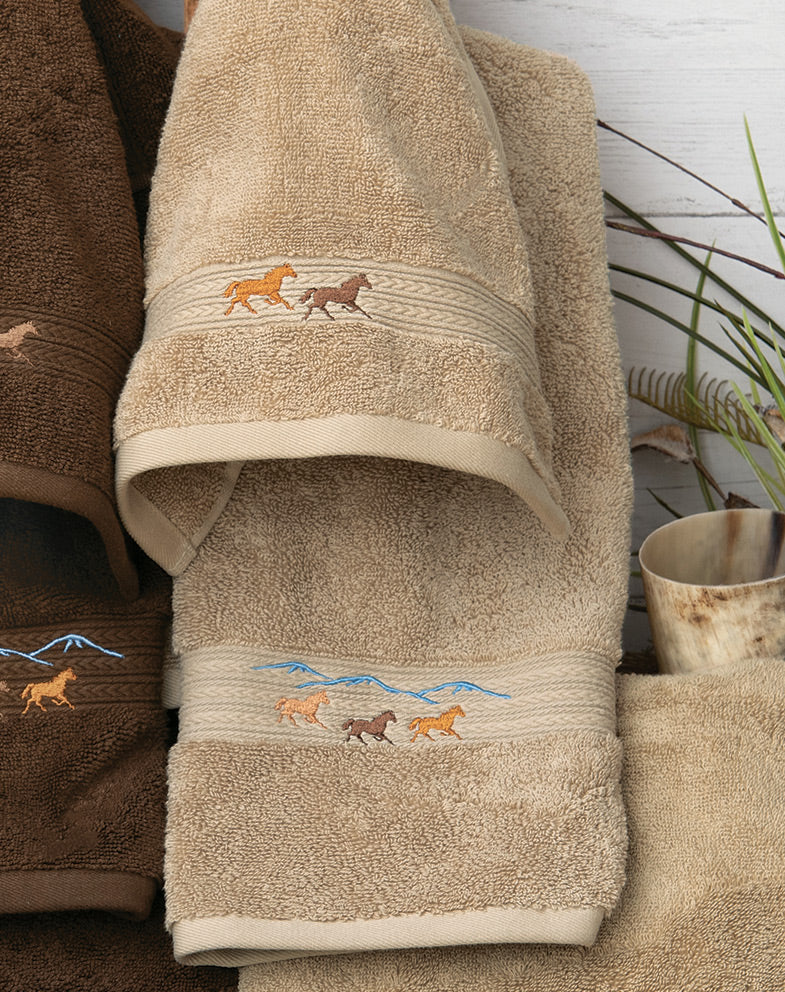Running Horses Linen Embroidered Hand Towel