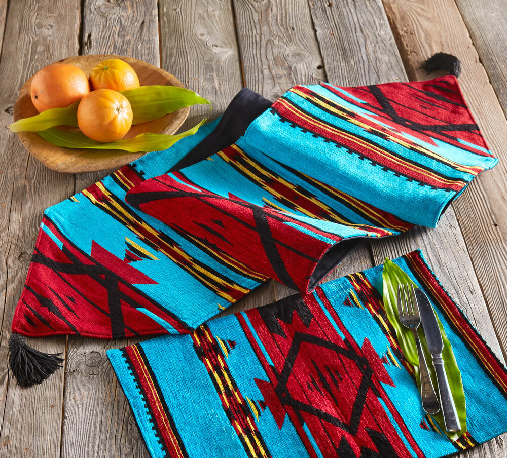 Turquoise Flame Chenille Table Runner