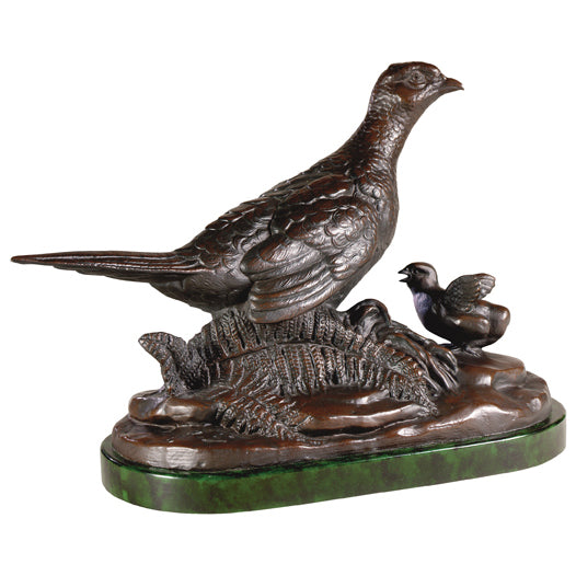Hen Pheasant with Chick Sculpture