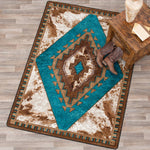 Cowhide Turquoise Diamond Rug - 11 x 13