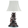 Black Forest Three Pheasants Lamp with Linen Shade