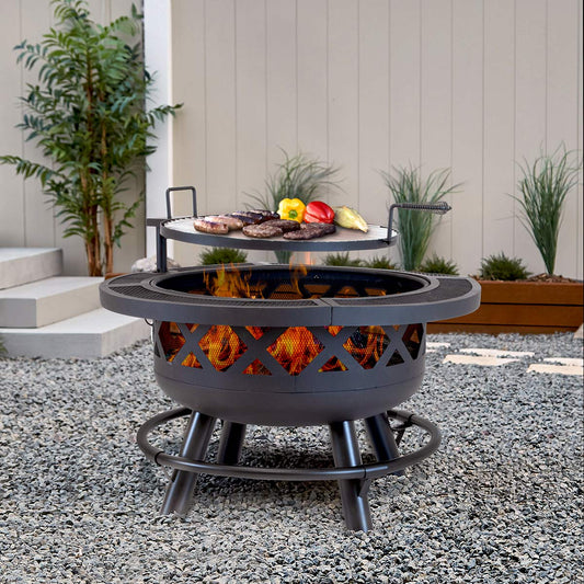 Rainier Fire Pit with Cooking Shelf
