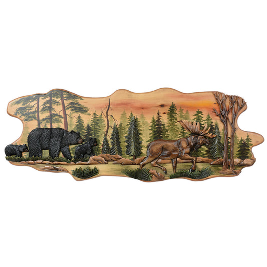 Bear & Moose Trail Carved Wood Wall Art - OUT OF STOCK UNTIL 06/23/2026