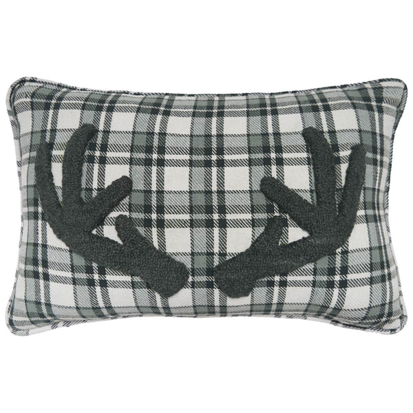Gray Plaid Antler Pillow