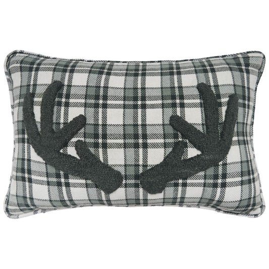 Gray Plaid Antler Pillow