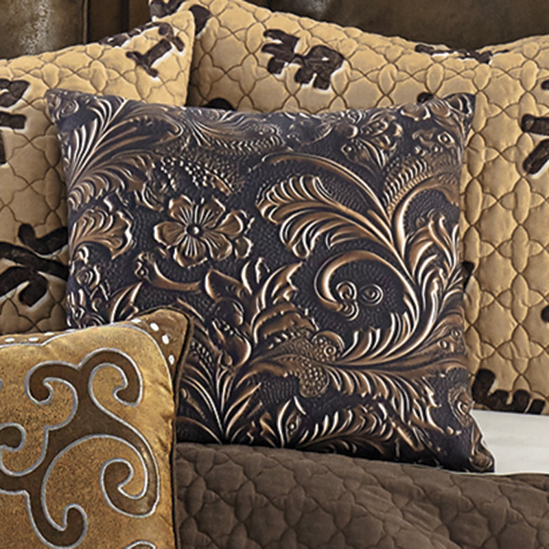 Cowboy Brands Leather Scroll Pillow