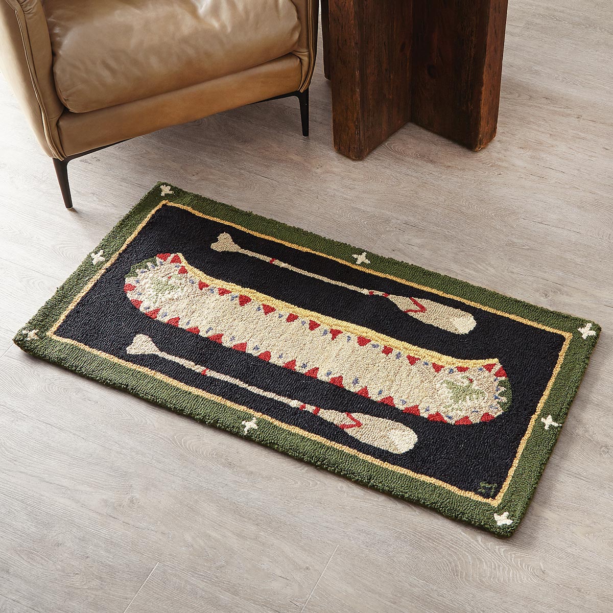 Green Longboat Hooked Wool Rug - 2 x 4