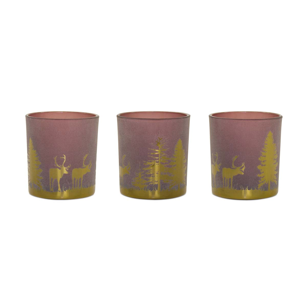 Etched Woods Votive Candle Holders - Set of 3