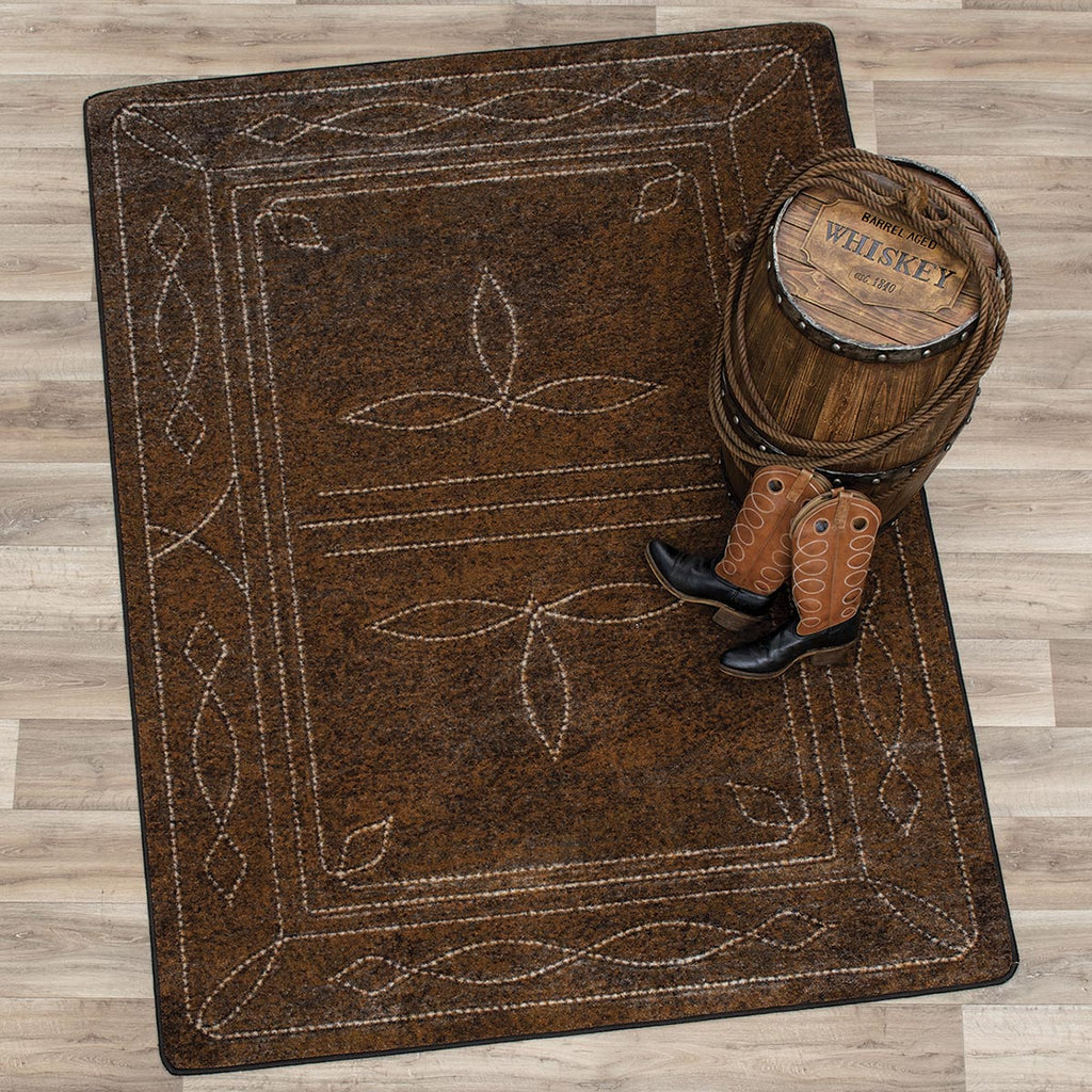 Western Stitched Leather Style Rug - 11 x 13