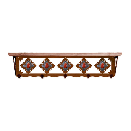 Red Jasper Stone 34 Inch Pine Hook Shelf