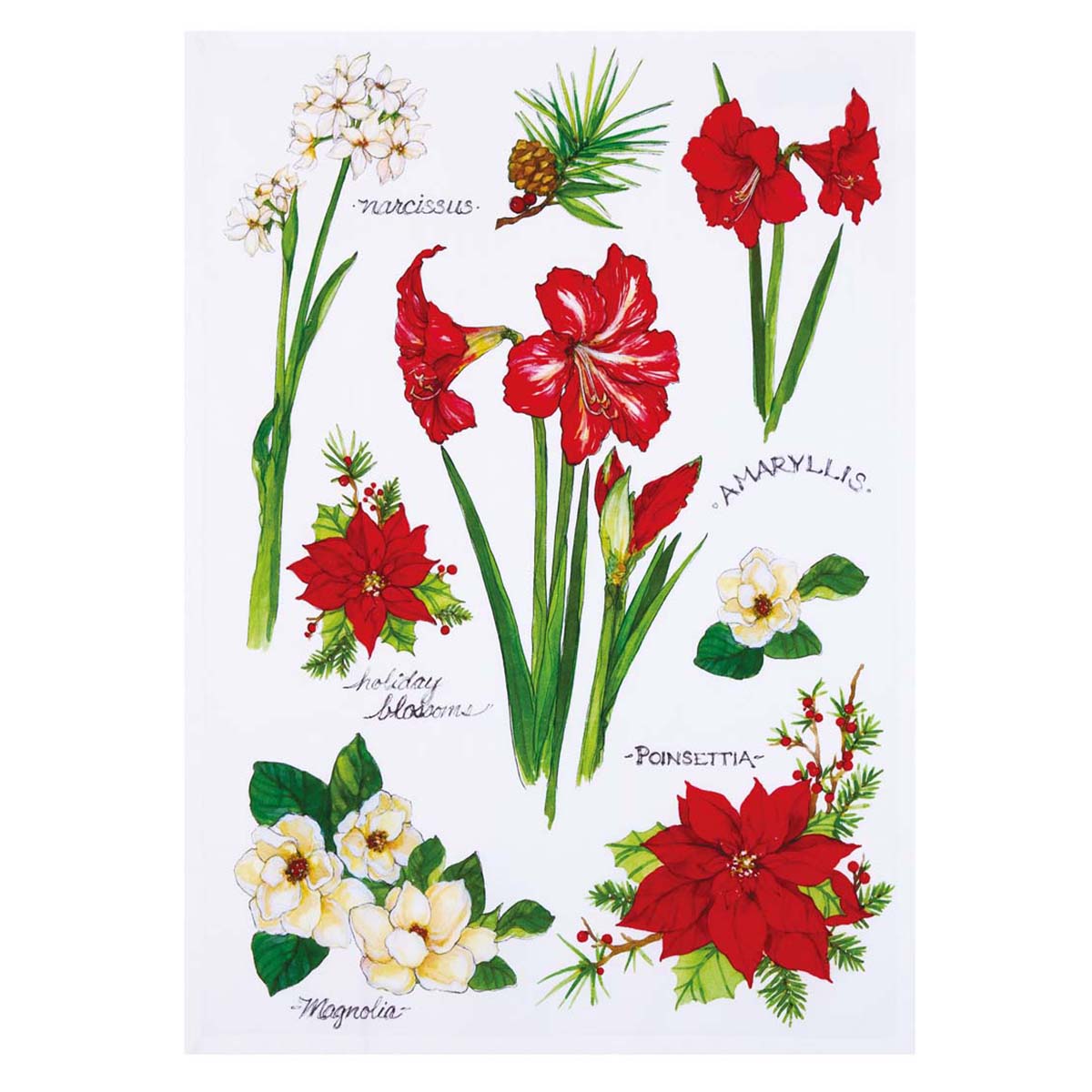 Christmas Flowers Kitchen Towels - Set of 4