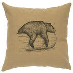 Bear on a Log Linen Pillow - Straw