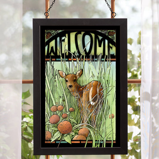 Forest Fawn Welcome Stained Glass Wall Art