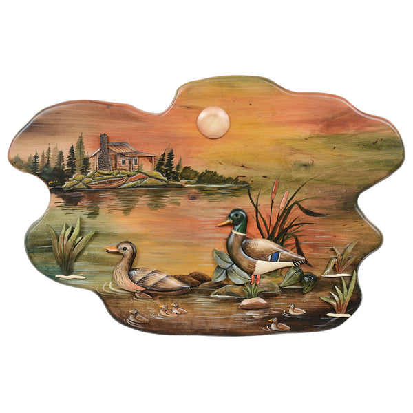 Duck Pond Carved Wood Wall Art