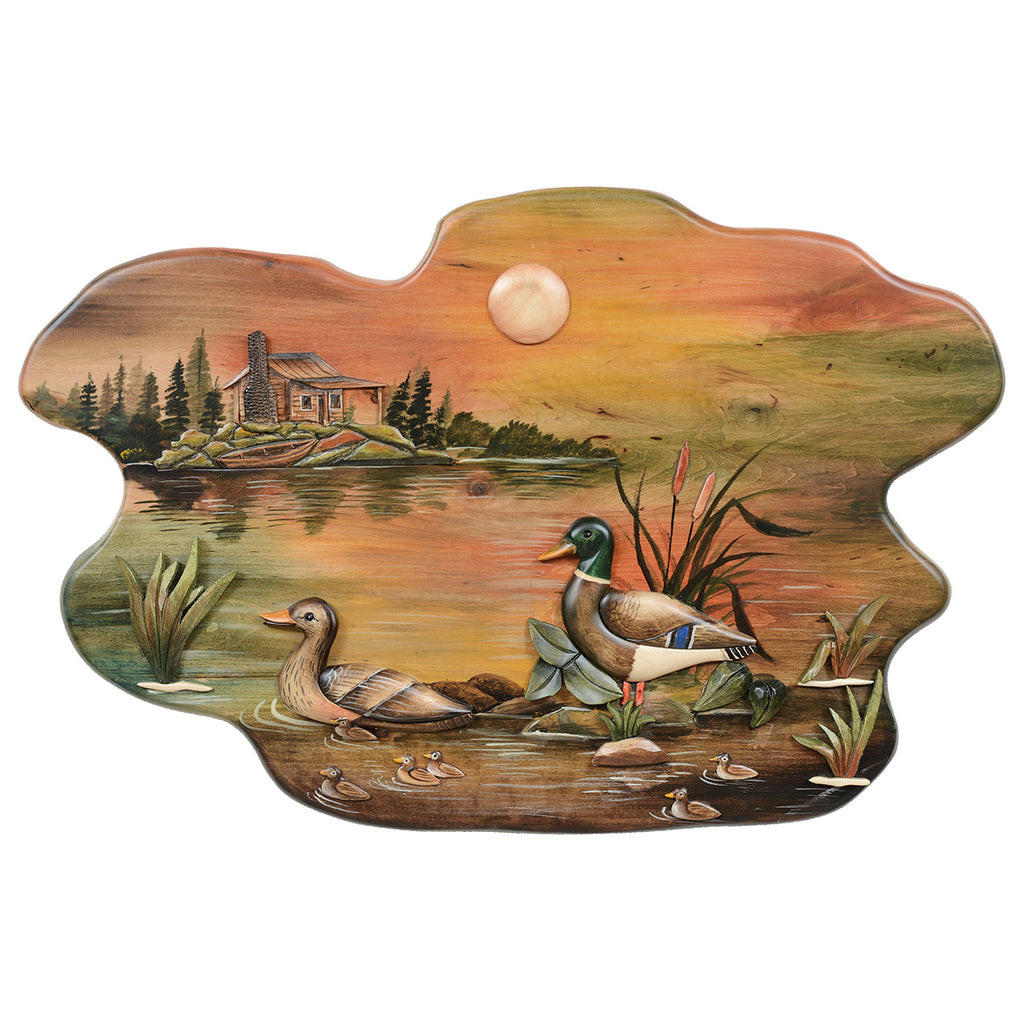 Duck Pond Carved Wood Wall Art