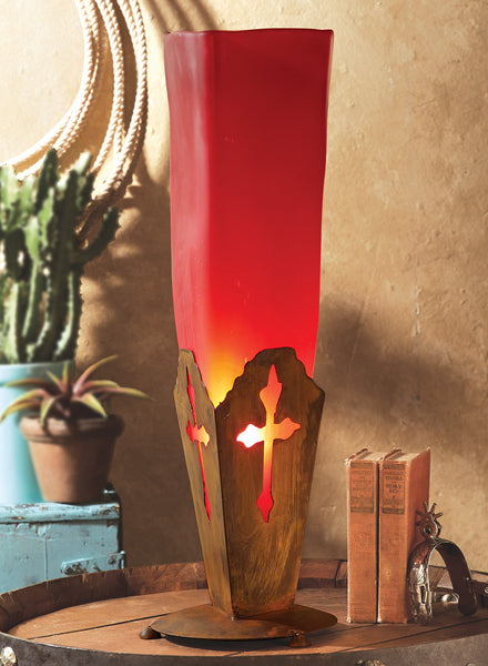 Frosted Red Glass Iron Cross Lamp - OUT OF STOCK UNTIL 05/20/2026