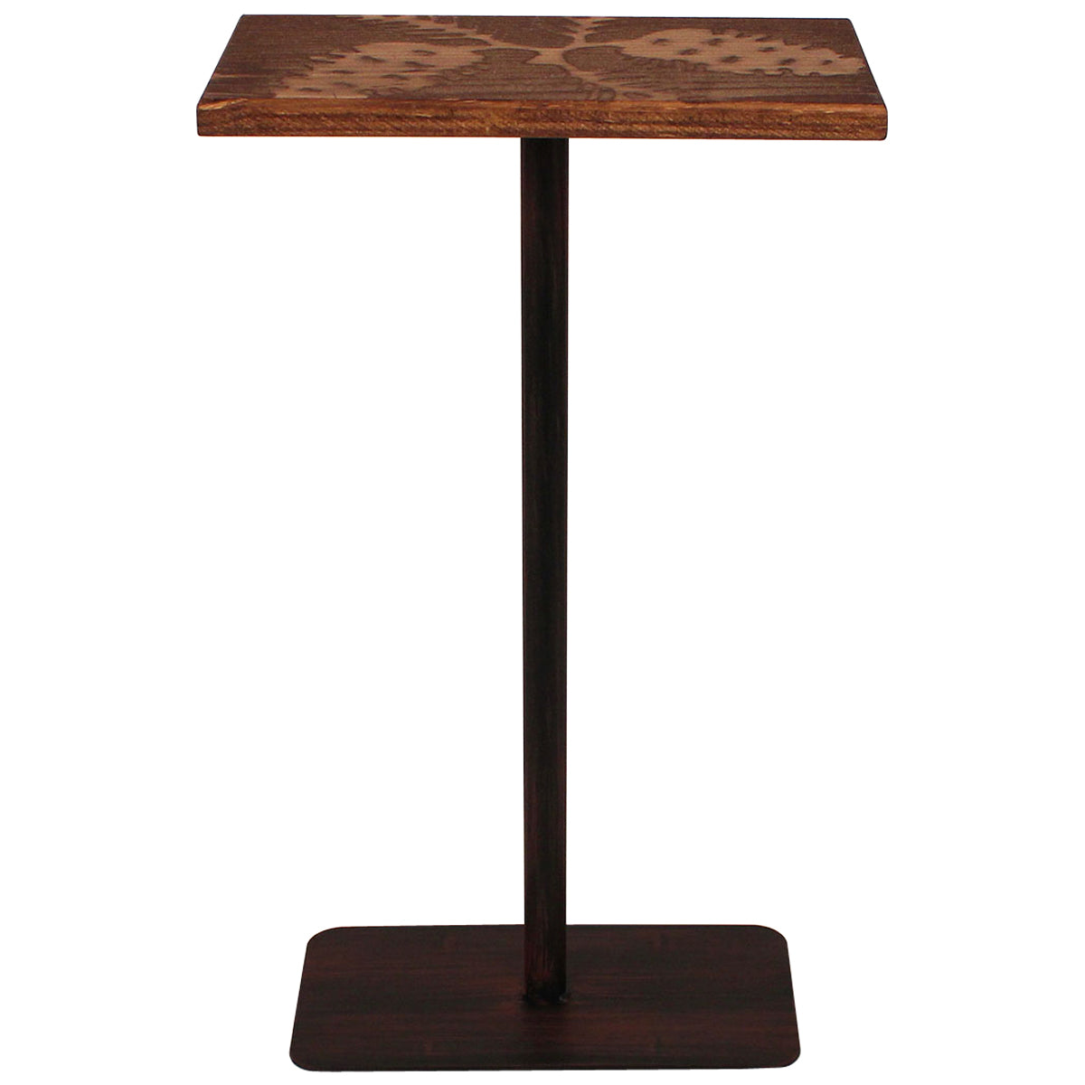 Wood Top Drink Table with Pine Cone Accent