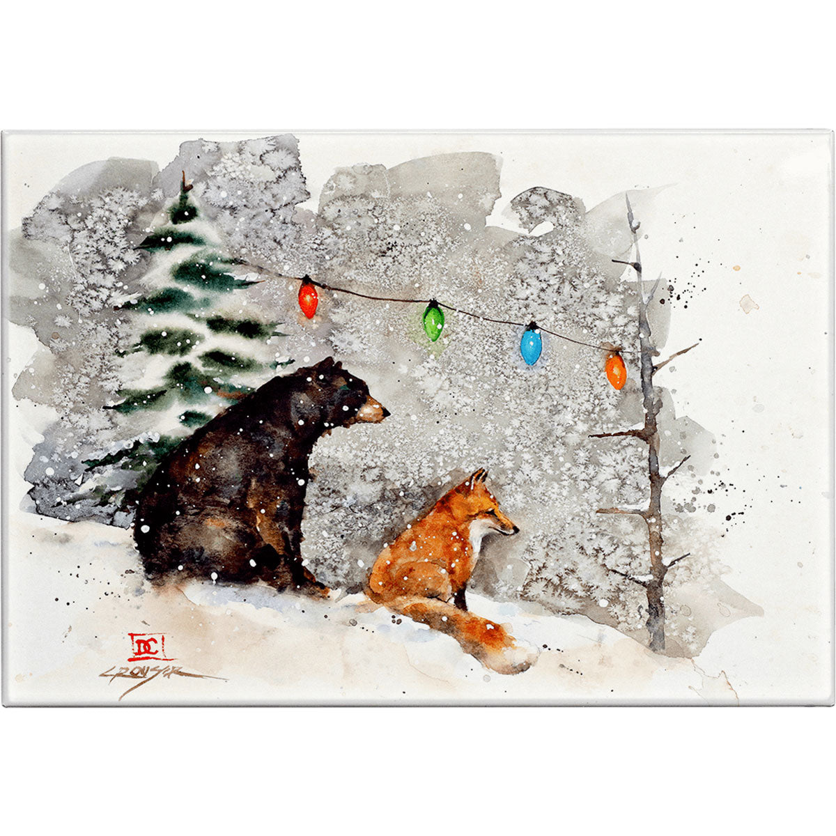 Fox, Bear & Lights Metal Box Wall Art