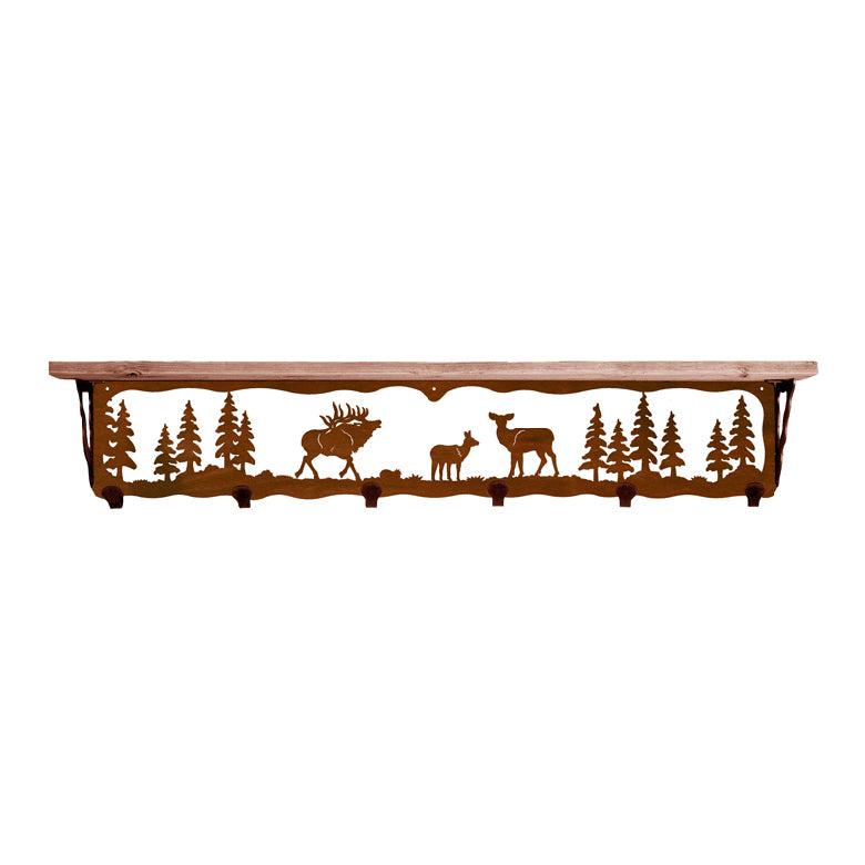 Elk Family 42 Inch Pine Hook Shelf