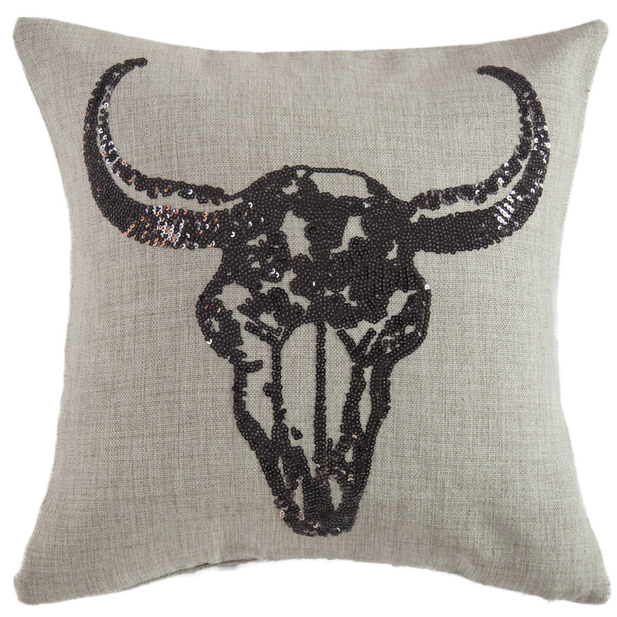Sequin Steer Skull Pillow