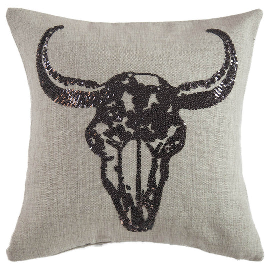 Sequin Steer Skull Pillow
