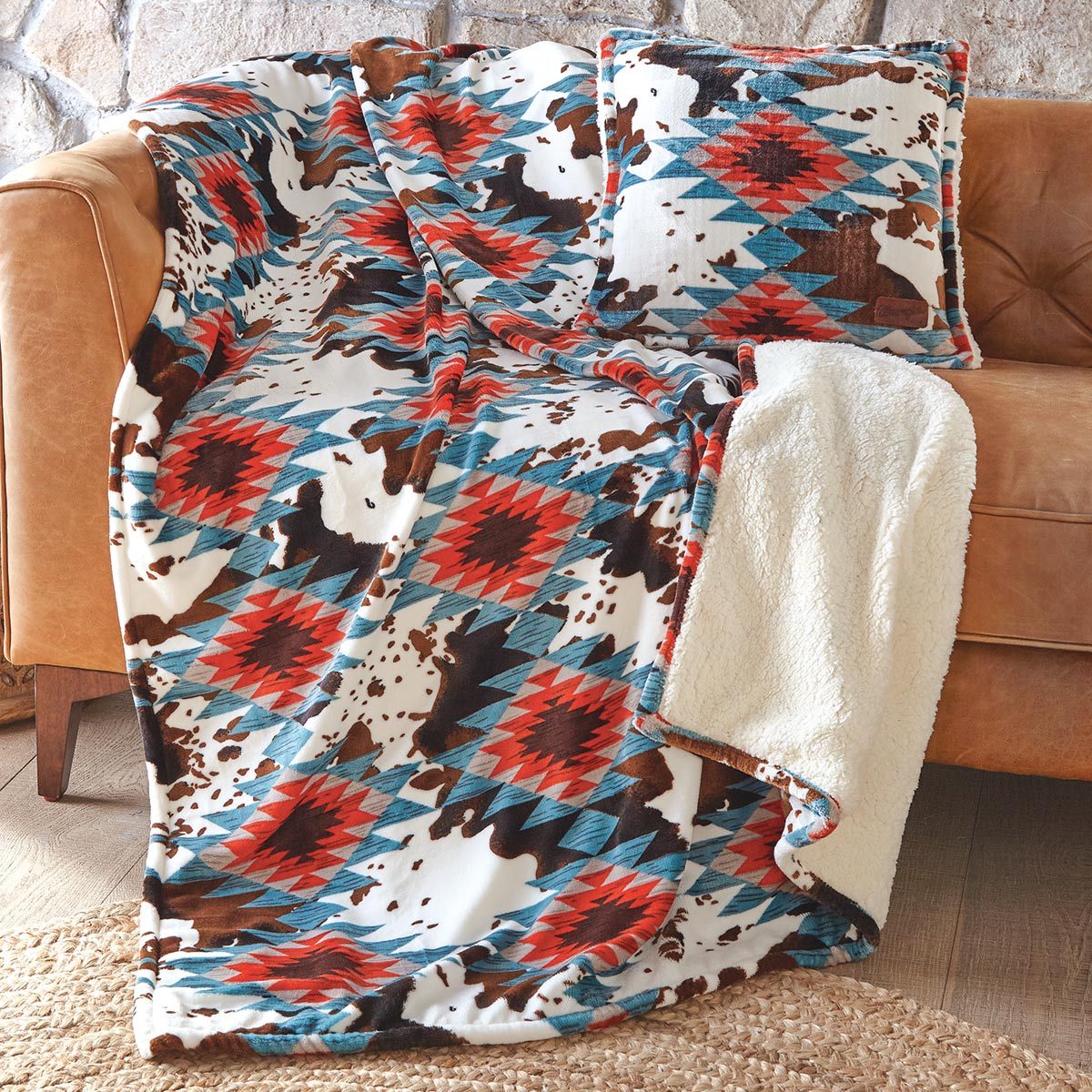 Aztec Cowhide Plush Sherpa Throw
