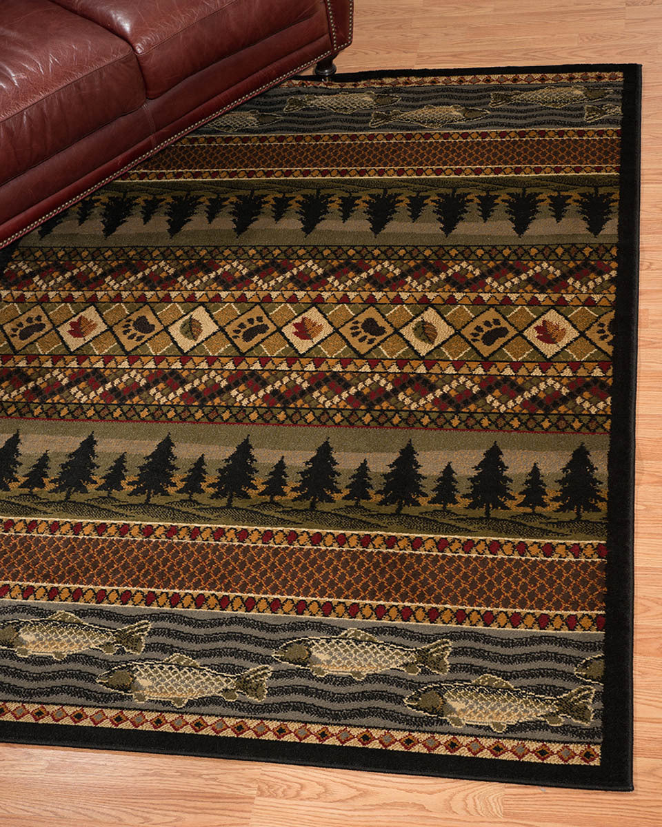 Trout and Pine Tree Rug - 5 x 8