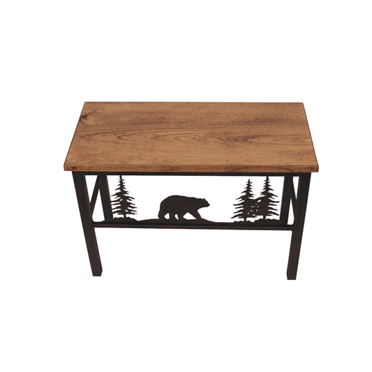 24" Iron Bear and Tree Scene Bench- Kodiak