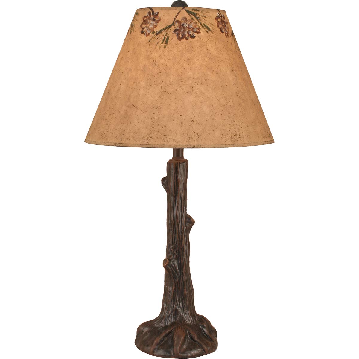 Red Oak Tree Trunk Table Lamp with Burnt Pinecone Shade