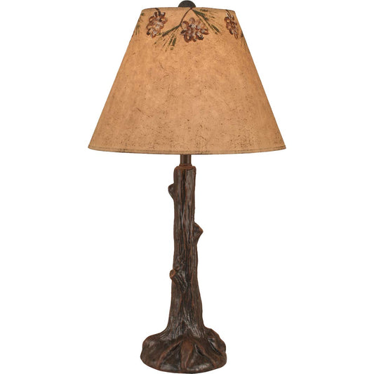 Red Oak Tree Trunk Table Lamp with Burnt Pinecone Shade
