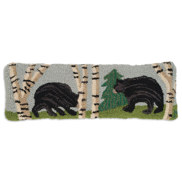 Bear in the Woods Hooked Wool Pillow