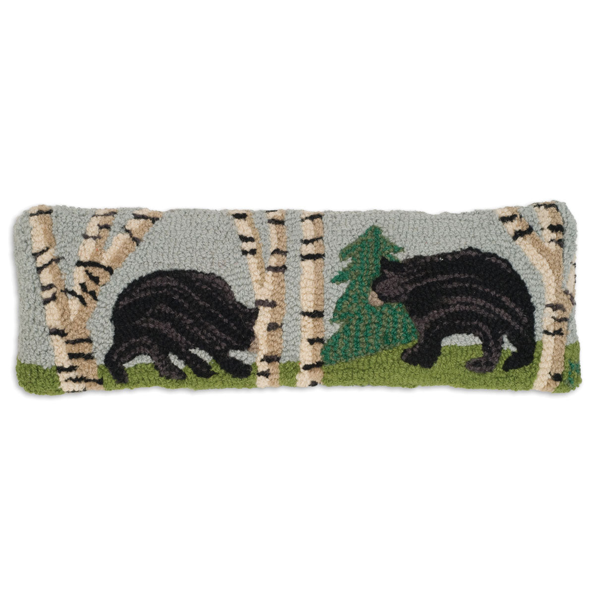 Bear in the Woods Hooked Wool Pillow
