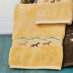 Running Horses Gold Embroidered Bath Towel