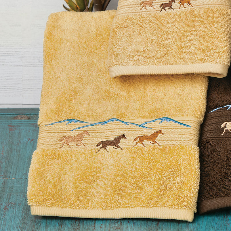 Running Horses Gold Embroidered Bath Towel