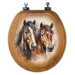 Dual Horse Wood Toilet Seat - Round