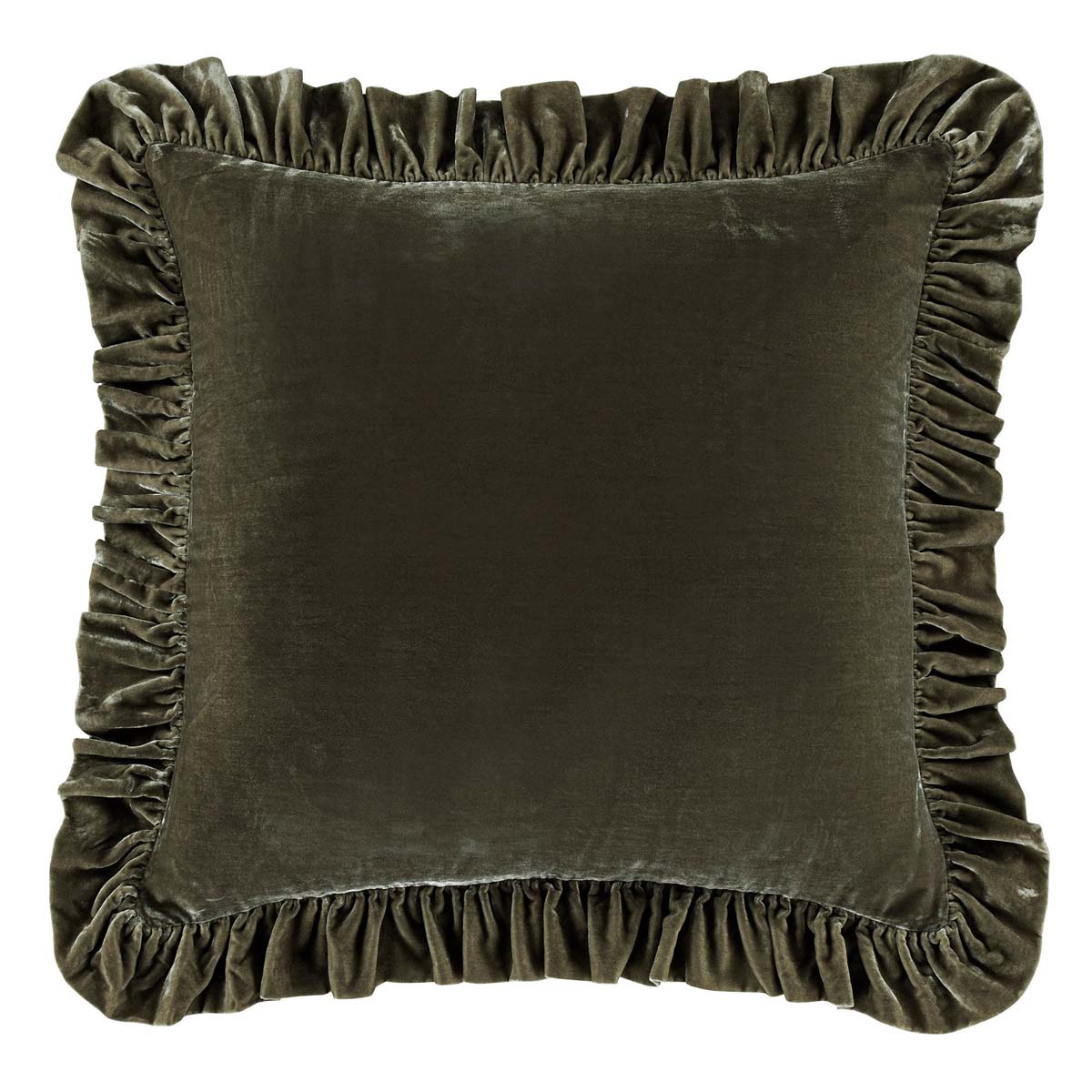 Green Velvet Ruffled Square Euro Sham
