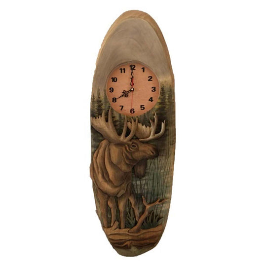 Wood Carved Peaceful Moose Wall Clock