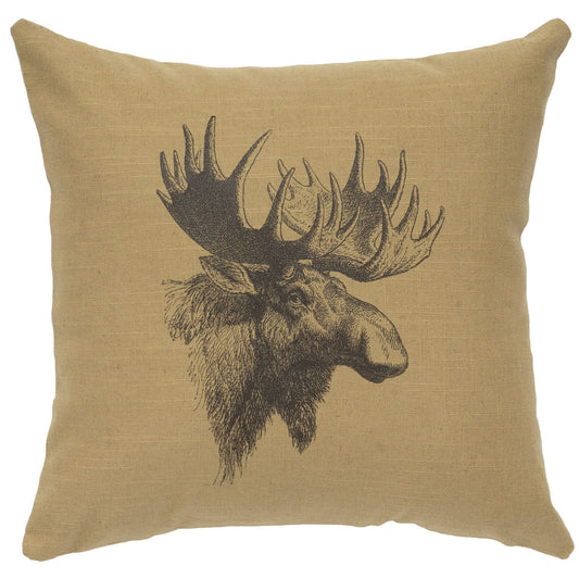 Moose Profile Linen Pillow - Straw