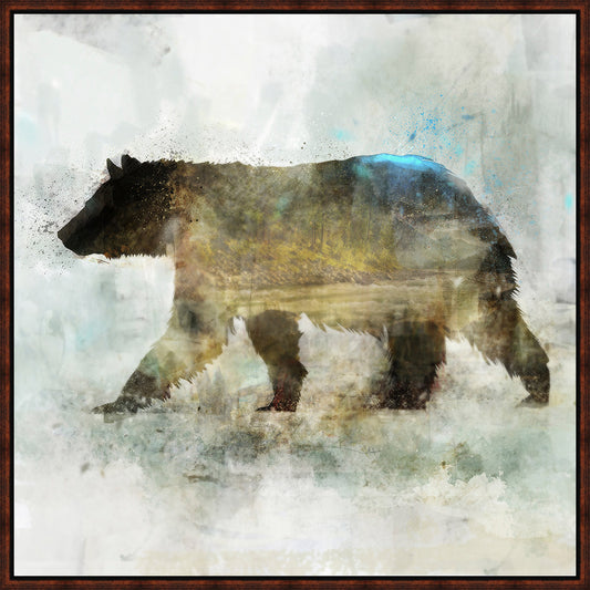 Grizzly Silhouette Stacked Frame Canvas