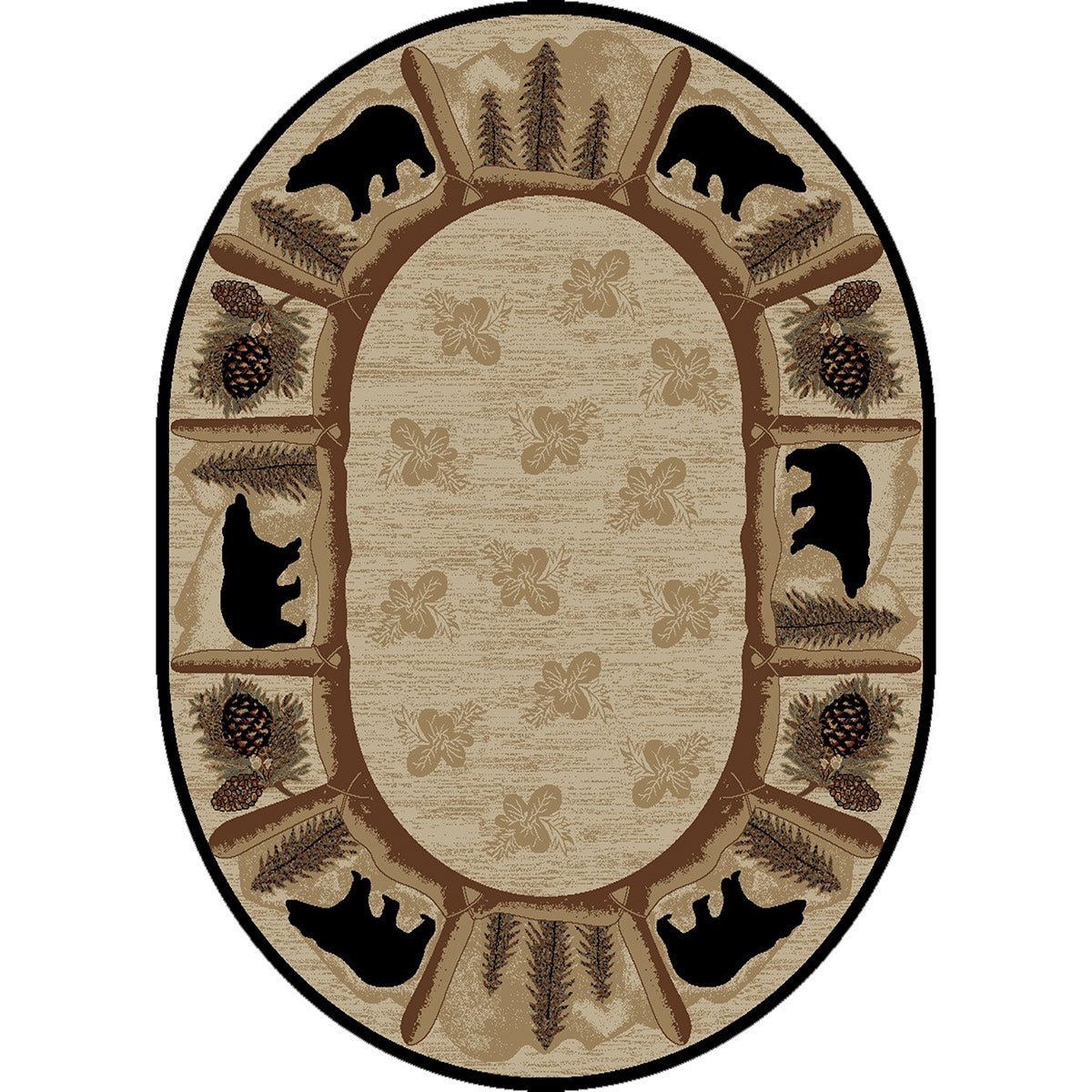 Alpine Black Bear Rug - 5 x 7 Oval