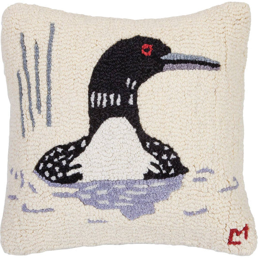 Lake Loon Hooked Wool Pillow