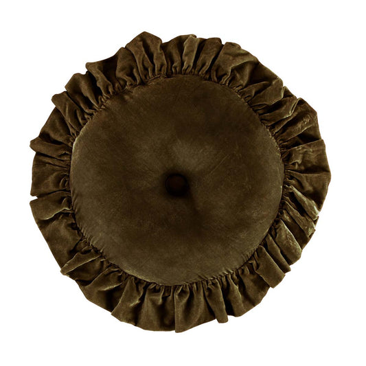 Leafy Green Velvet Ruffle Round Pillow - OUT OF STOCK UNTIL 09/28/2026