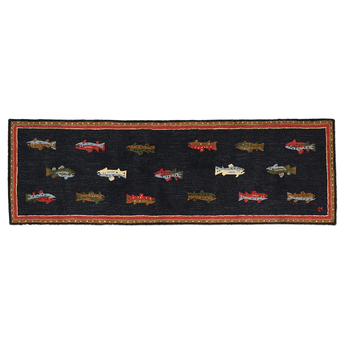 River Fish Hooked Wool Rug - 3 x 8