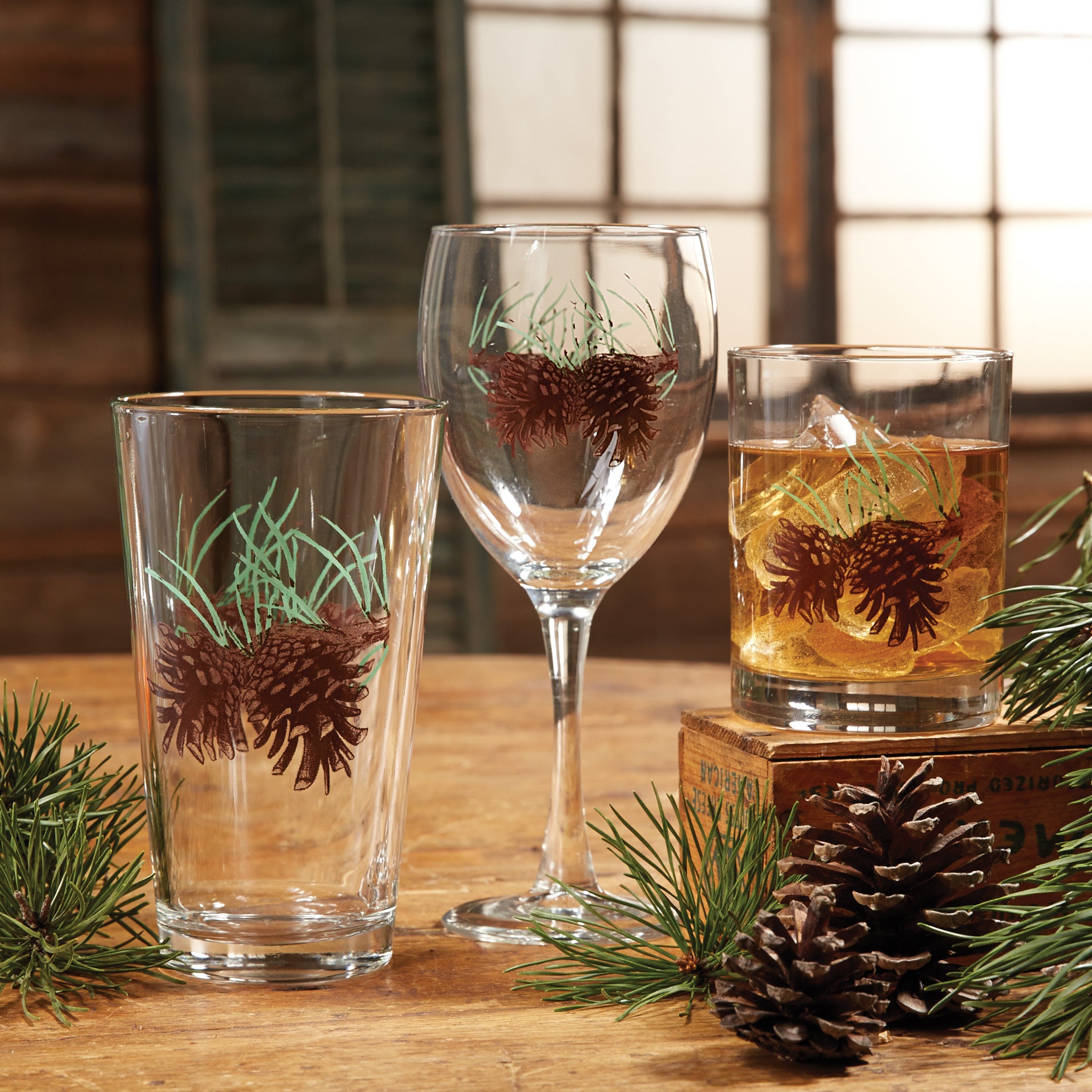 Pinecone and Needles Double Old Fashioned Glasses - Set of 4