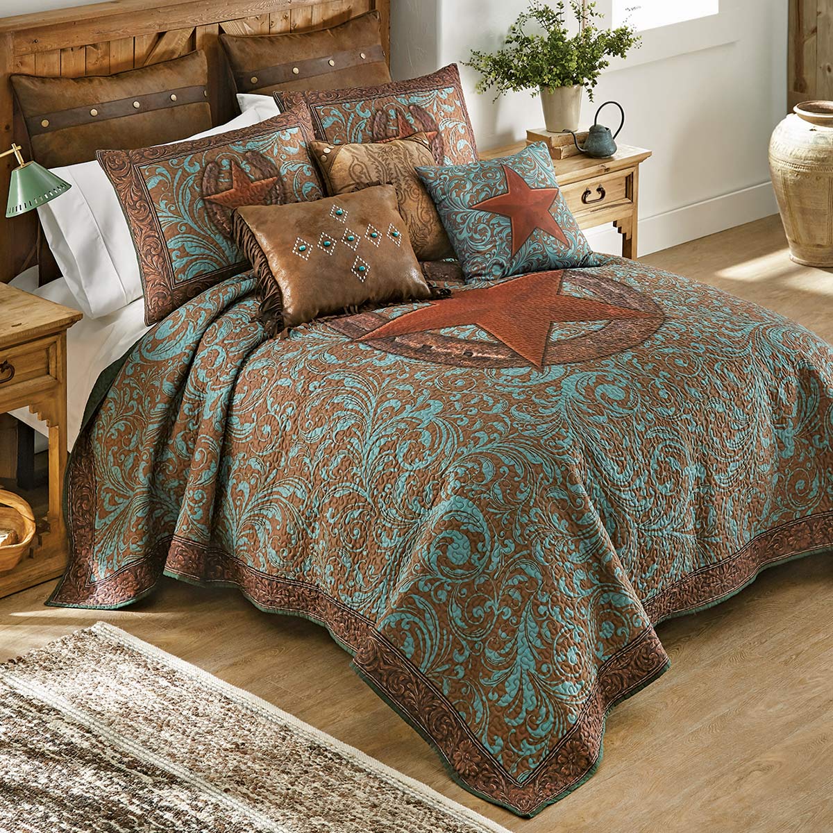Turquoise Scroll & Star Quilt Bedding Collection