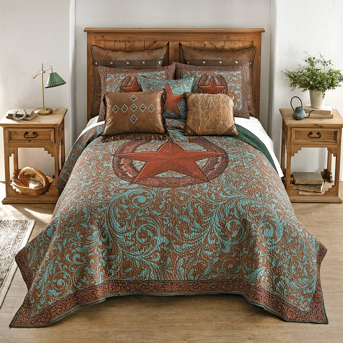 Turquoise Scroll & Star Quilt Bedding Collection