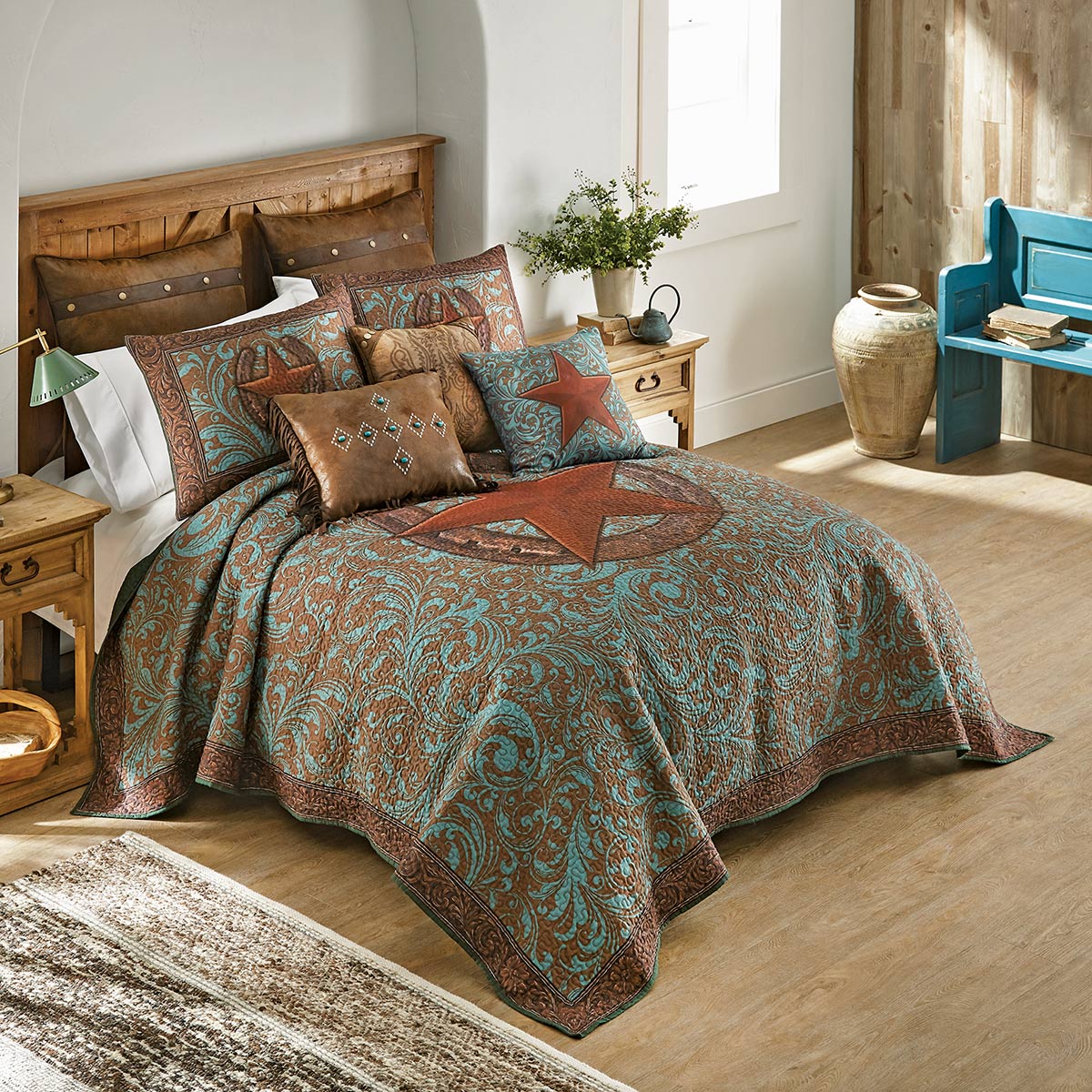 Turquoise Scroll & Star Quilt Bedding Collection