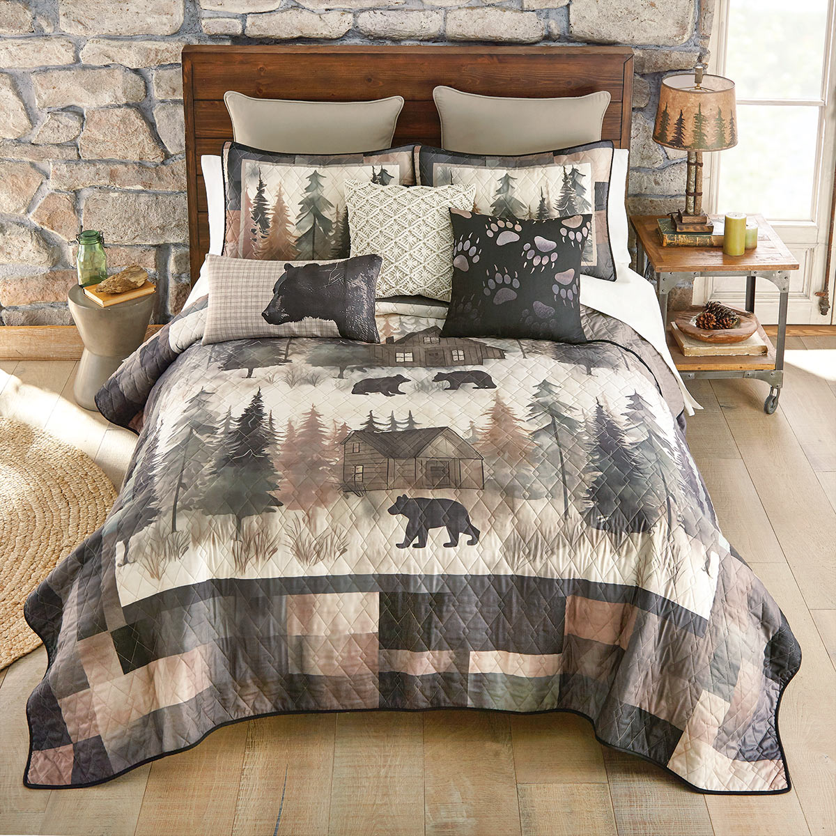 Watercolor Cabin Quilt Bed Set - Queen